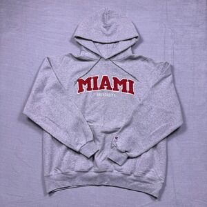 Y2K Champion Miami University Hoodie Sweatshirt Mens XL Eco Fleece Gray Pullover